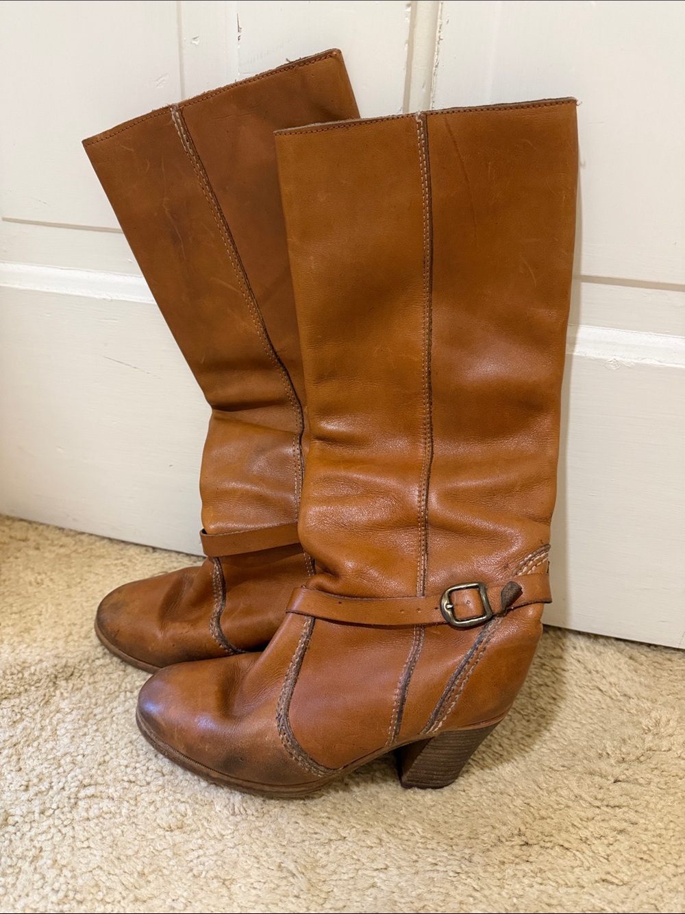 Women's Tan Leather Mid-Calf Heeled Boots